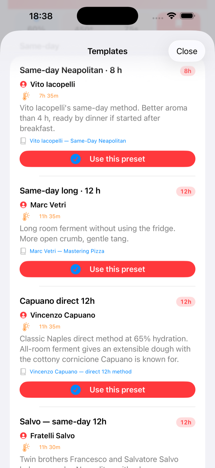 Impasto Lab template browser showing expert presets by Vito Iacopelli, Marc Vetri and Vincenzo Capuano